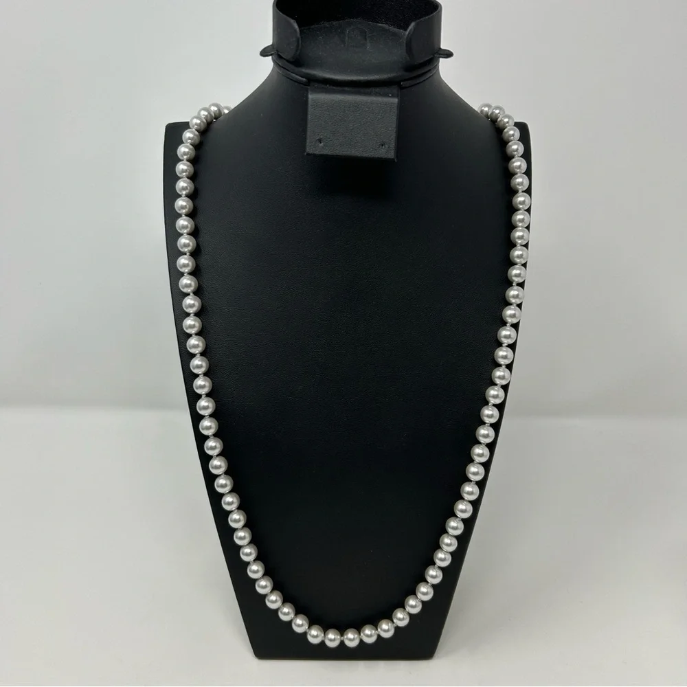 Vintage Monet Silver Tone Glass Faux Pearl Beaded Long Necklace 34